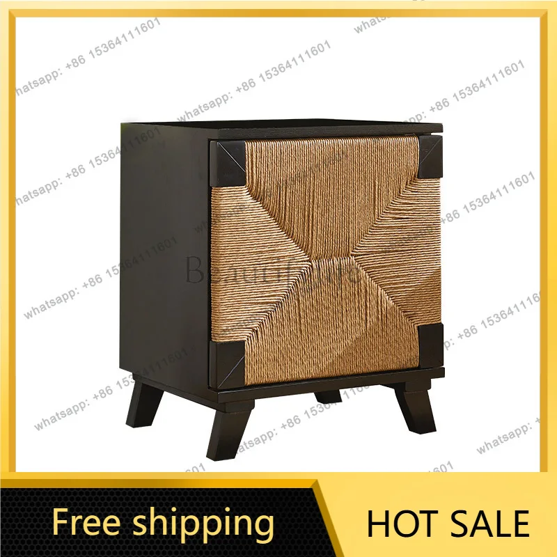 FG rattan craftsman Nordic solid wood rattan dining side cabinet Japanese simple storage cabinet