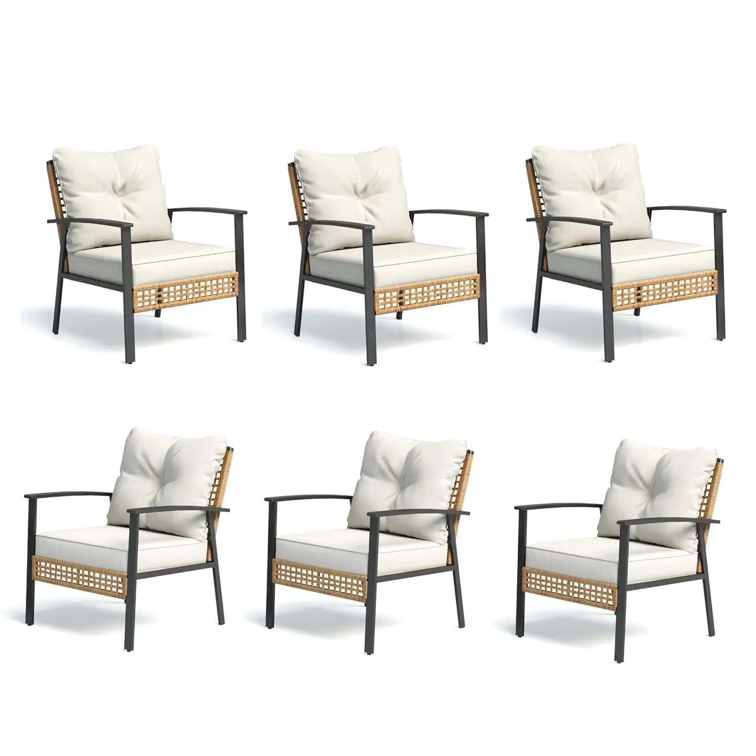 

Большой комплект садовой мебели из ротанга с глубокими сиденьями и толстыми подушками для балкона и двора, 6 предметов, бежевый, на заказ