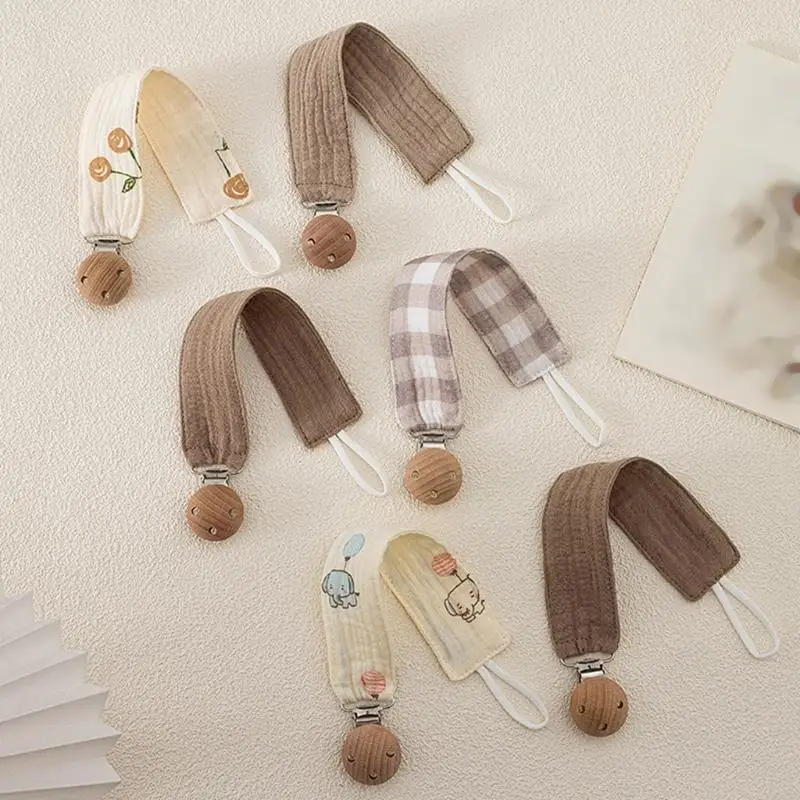 CORB Washable Cotton Pacifier Lanyard Multi Functional Designs with Wooden Clasp Patterned Tether for Newborn Security
