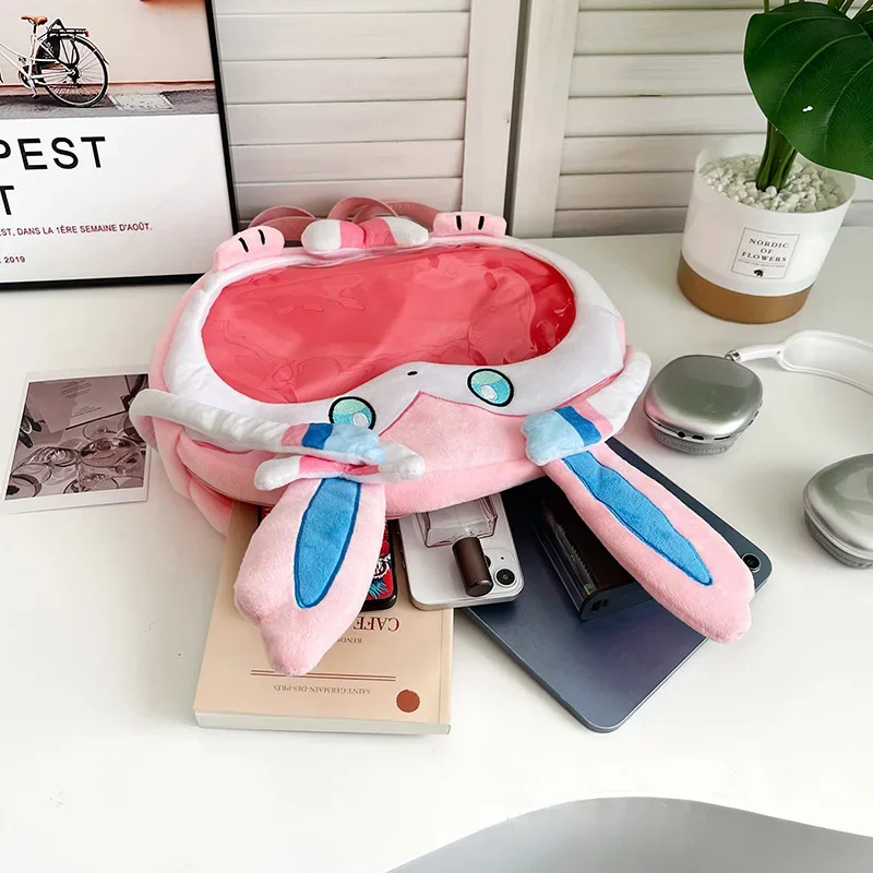Soft Sylveon Ita Bag Japanese Style Clear Display Window Dual Carry Design Anime Plush Shoulder Backpack for Pin Collection