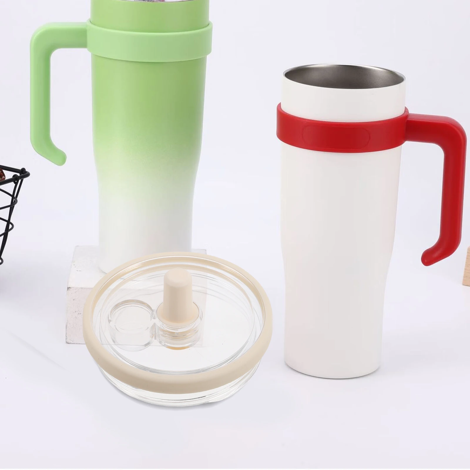 

2pcs Straw Cup Lid Transparent Leakage Prevention Coffee Replacement Leakproof Tumbler Cover Plastic Reusable Compact Drink Mug
