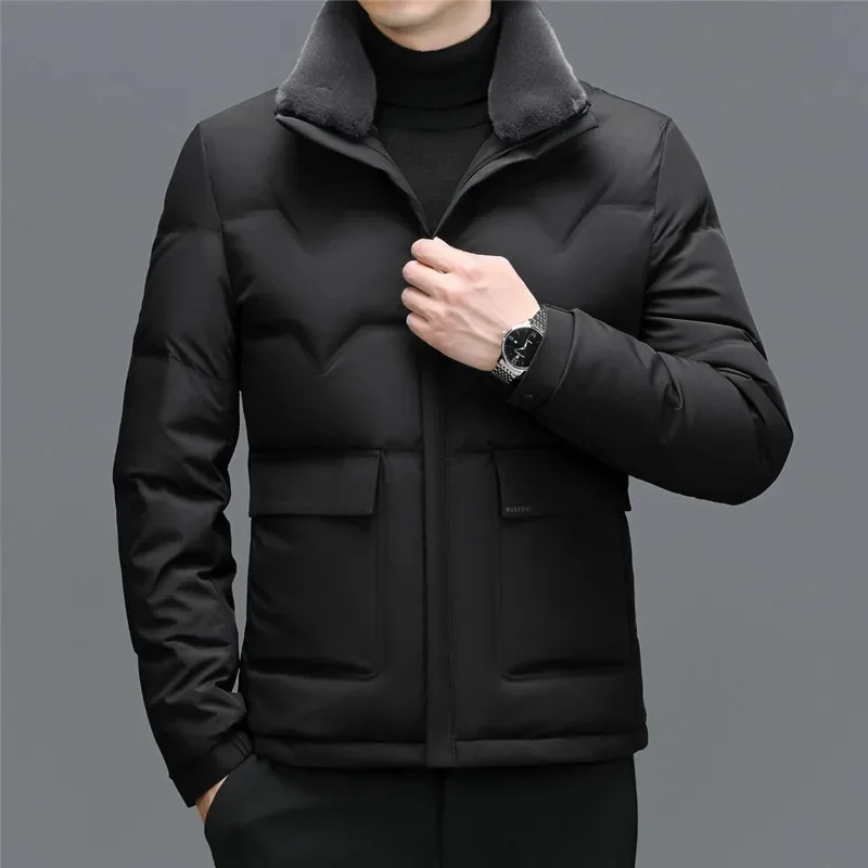 ZDT-8064 Winter Men's Down Coat White Duck Short Thickened Casual Business Flip Collar Warm Jacket