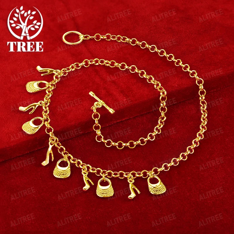 

Fine 18k Gold Shoe Bag Pendant Necklace For Women Men Fashion Design Creative Jewelry Anniversary Party Nice Gift Accessories