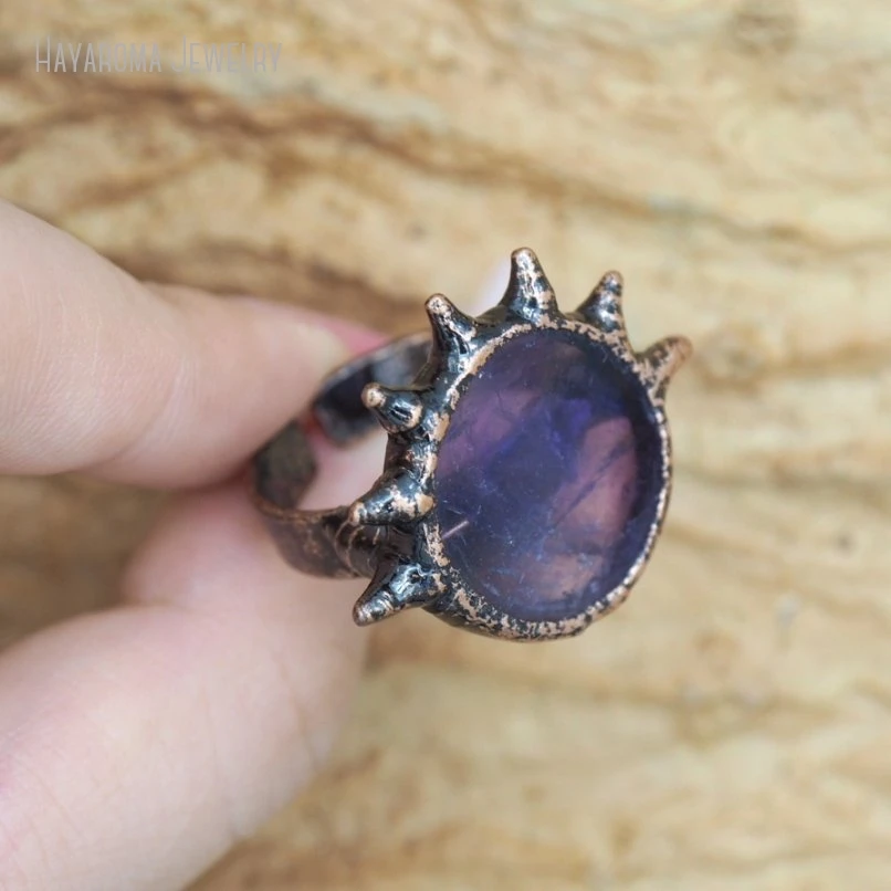 10Pcs Sun Thorns Bubble Claw Organic Claws Spiky Brutalist Y2k Handmade Vintage Soldered Amethysts Crystal Ring RM51090