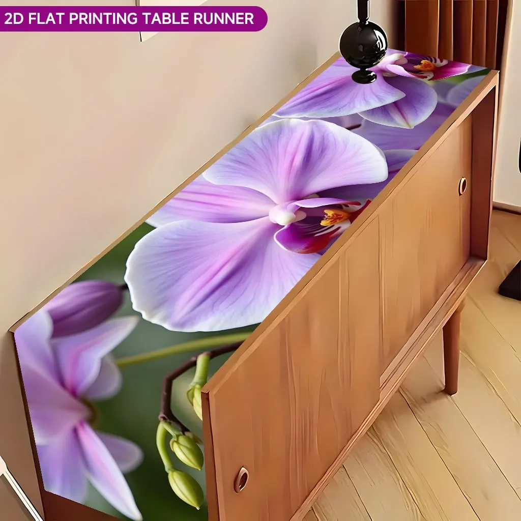 1 Piece of Orchid Blooming Purple Soft-Petal Table Runner, Suitable for Farmhouse, Indoor, Kitchen, Celebrations, Table Decoration, Restaurant and Banquet Decoration Supplies