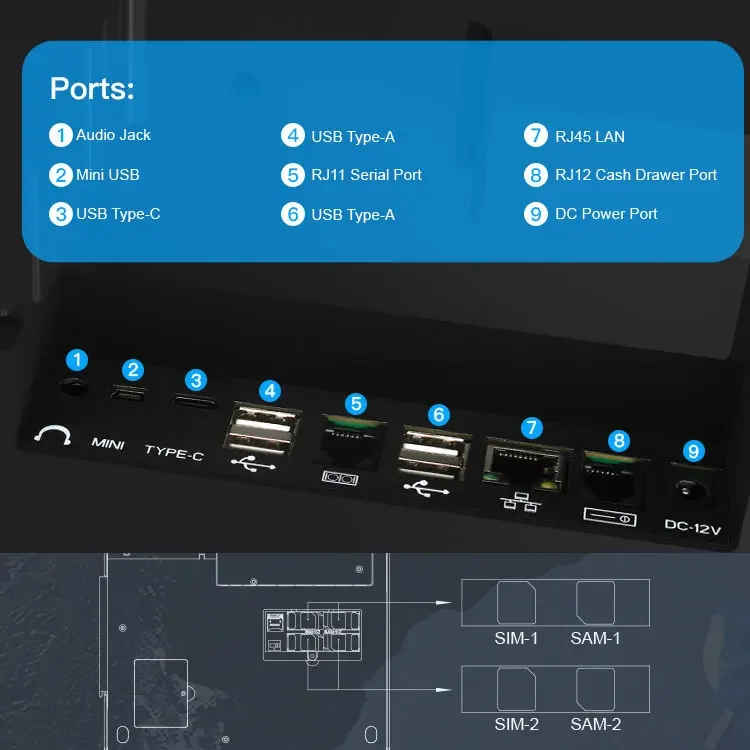 ZCS-Z100 Touch Screen Android Desktop POS Systems, Impressora Térmica, 58mm, 80mm, 2GB, 16GB, 10,1"