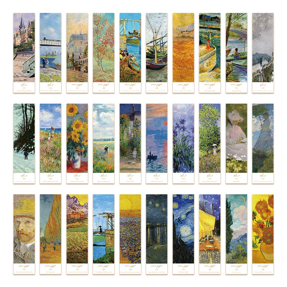 30pcs Van Gogh World Classic Painting Bookmarks Paper Retro Oil Painting Decoration Reading Book Page Markings Card Bookmarks