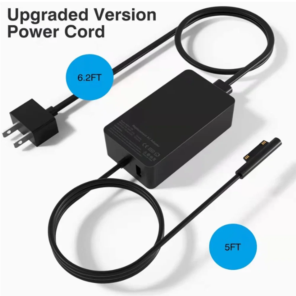 Laptop Charger 65W Adapter Compatible for Microsoft Surface Pro 9/8/X/7/6/5/4/3, Surface Laptop 5/Studio/4/Go/3/2/1,Surface Book