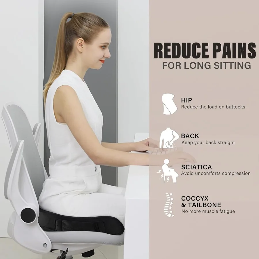 Cojín de asiento de espuma viscoelástica para uso en oficina y automóvil, almohada ergonómica para sentarse durante mucho tiempo, diseñado para aliviar el cóctel y el coxis