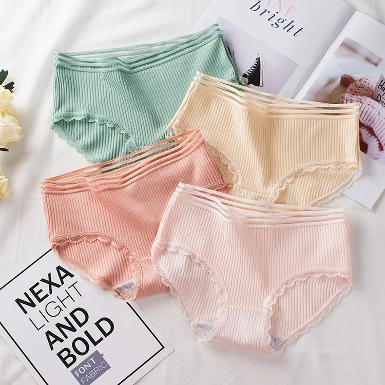 Lace Underwear Women Briefs Gauze Cotton Summer Mid Waist Cotton File Triangle Breathable Comfortable women's Panties SYTa006