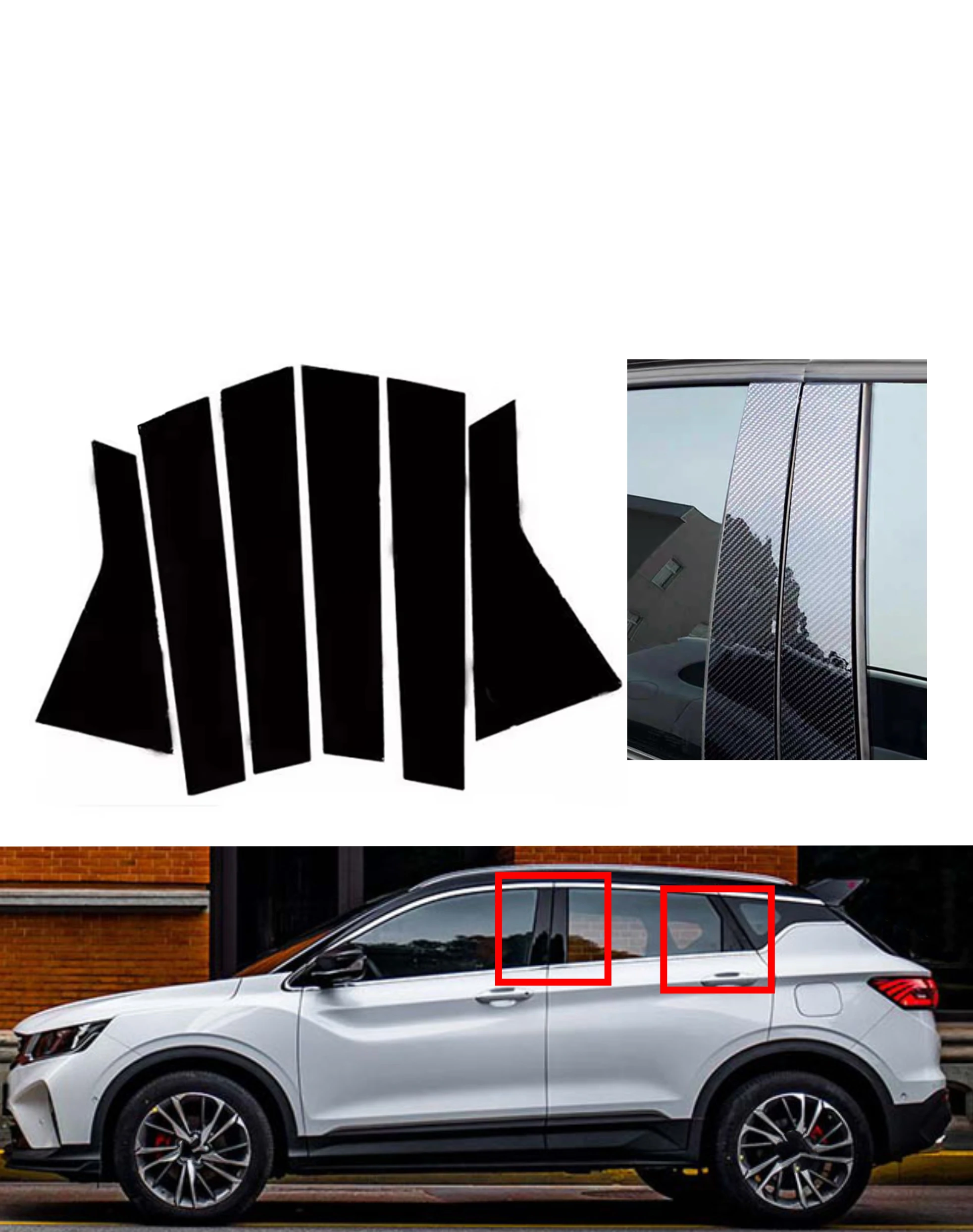 

Gloss Black Pillar Posts Silver Carbon Fit For Geely Coolray Proton X50 2020-2023 Window Decor Door Side Mouliding Trim Cover