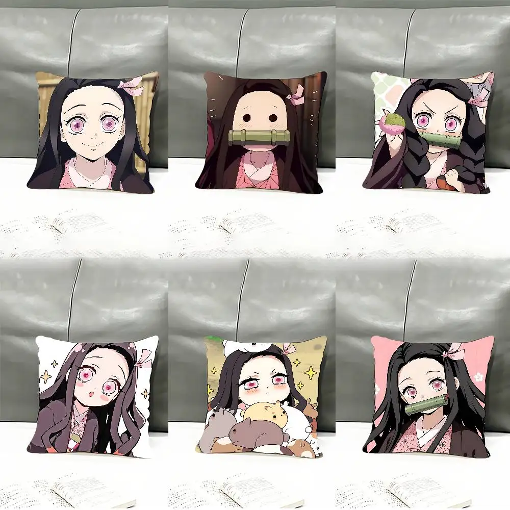 Cute N-Nezuko Kamados Case Plush Fabric Soft Pillowcase Double Sided Print Cushion Cover Household Gifts