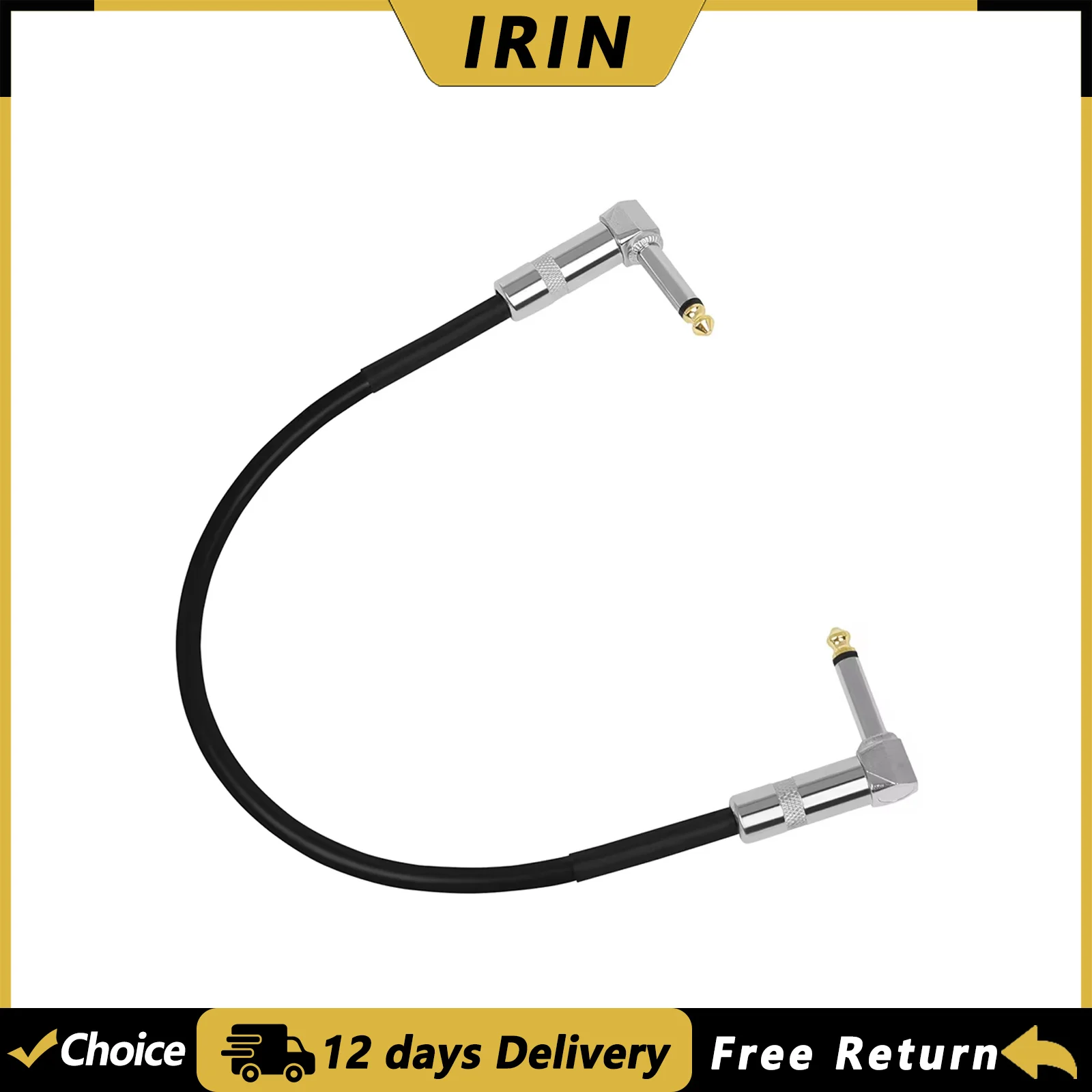 Cabo de pedal de efeito de guitarra irin, 6.35mm, fio de conexão, conector plano, cabeças de metal, núcleo de cobre, acessórios de guitarra