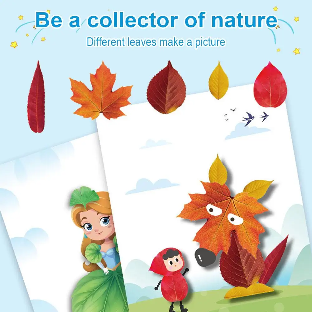 Originality Paper Leaf Painting Sticker Books DIY Creative Leaf Art Craft Kit for Kids Handmade Educational Toys Cartoon St I3L7