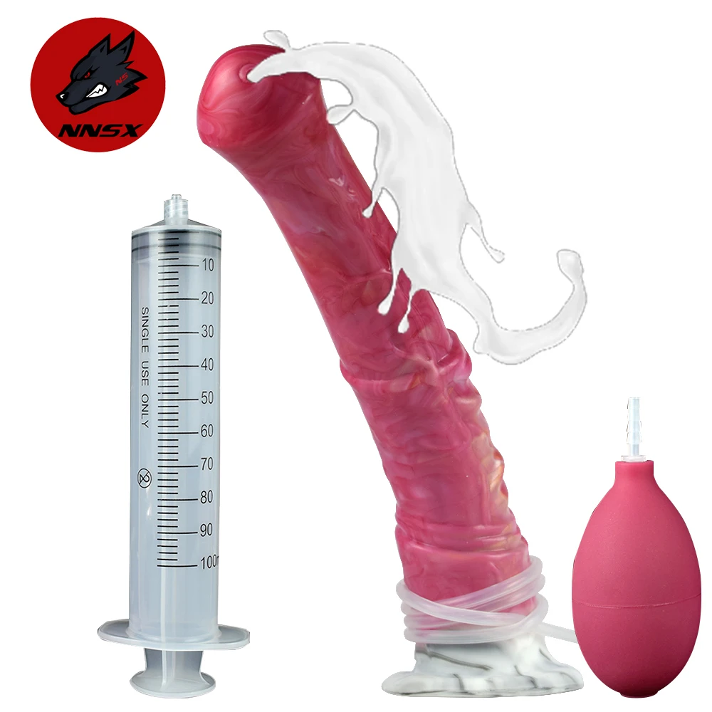 NNSX Long Horse Squirting Dildo With Suction Cup Sexy Toy for Women Men Smooth Top Flexible Ejaculation Animal Penis Sex Shop