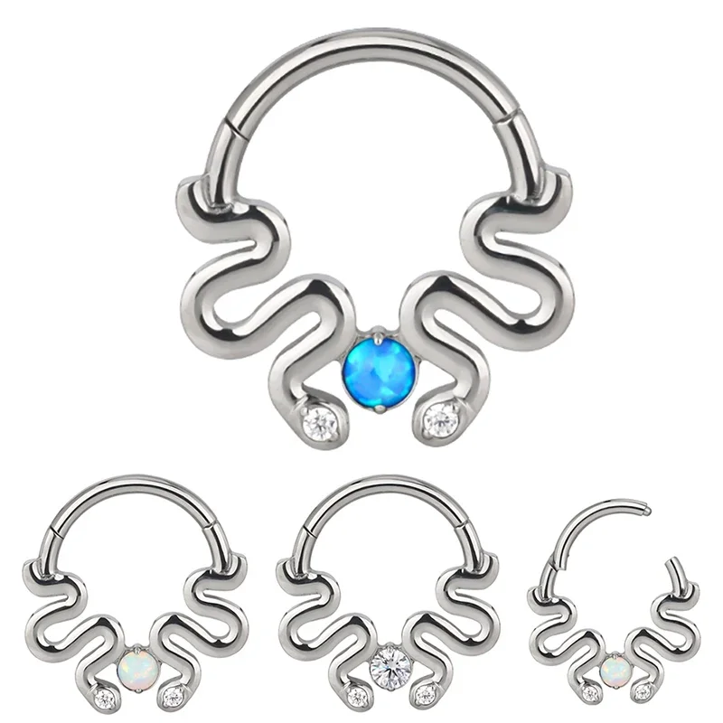 

ASTM F136 Titanium PIERC Double snake special shaped Nose Ring Ear Tragus Hinged Segment Clicke Hoop CZ Earring Body Piercing