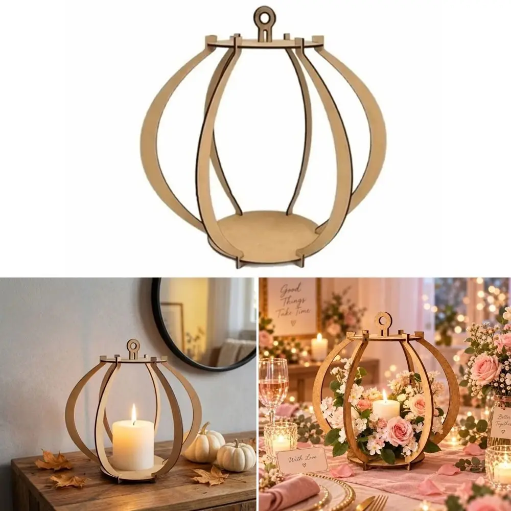 Hollow Out Wooden Candle Holder Laser Cut Pumpkin Shaped DIY Candle Stand Table Centerpiece Candlestick Holder Home Decor