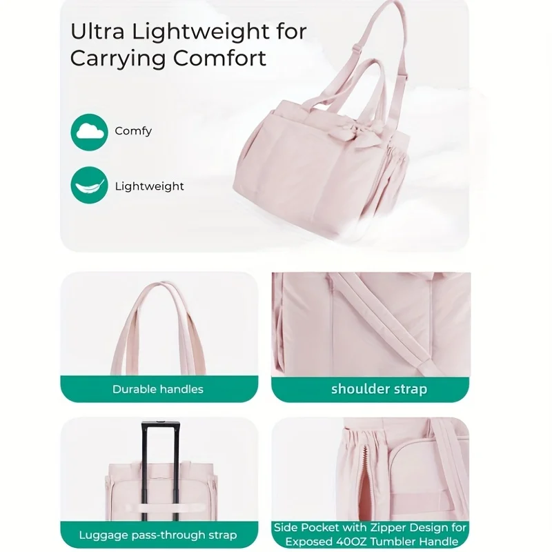 Padded Tote Bag,Large Capacity Women Bow Crossbody Shoulder Bag,Student Commuter Yoga Gym Travel Messenger Bag,Versatile Handbag - view 3