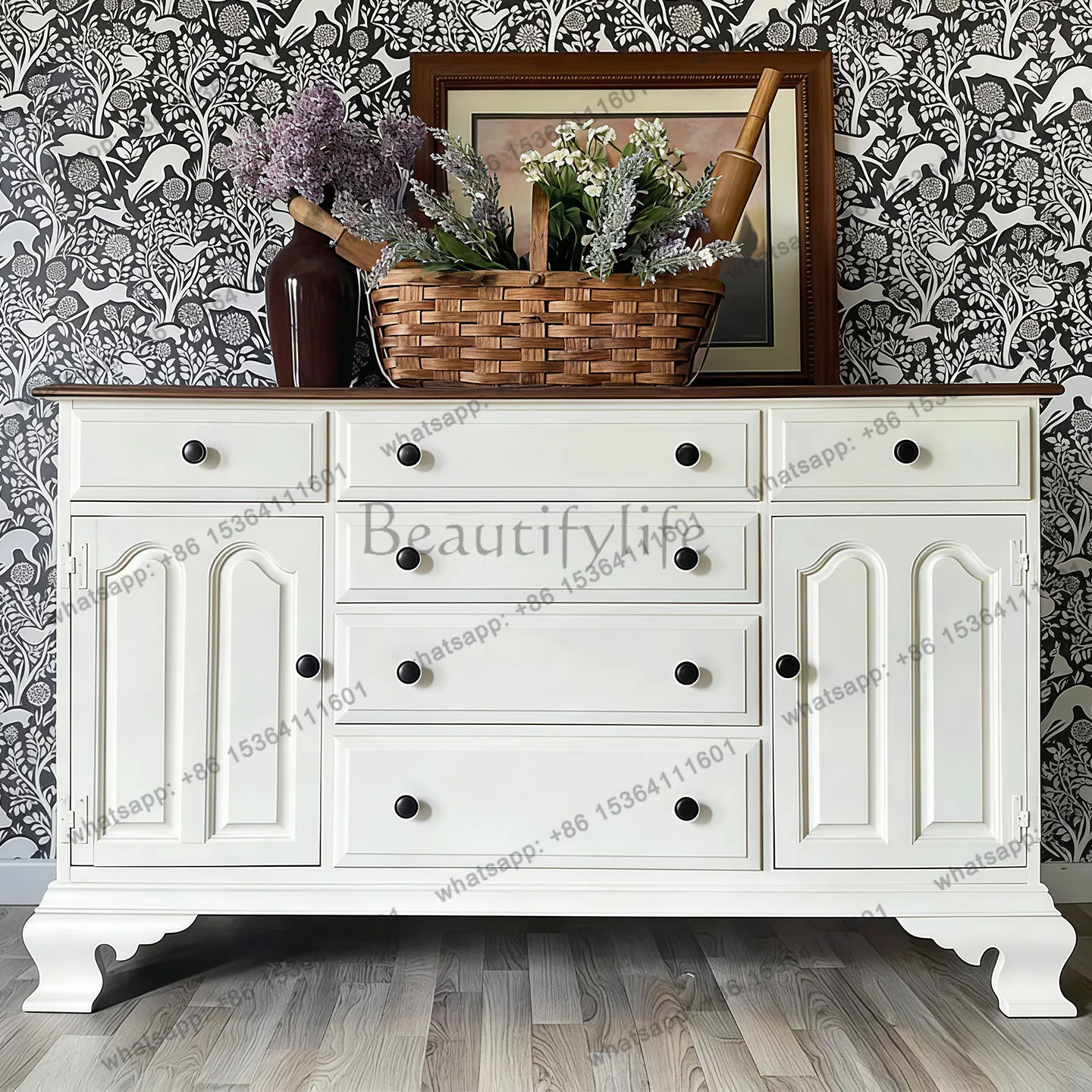 

Cream Wind White Solid Wood Entrance Cabinet Floor-to-ceiling Master Bedroom Multi-drawer Storage Cabinet