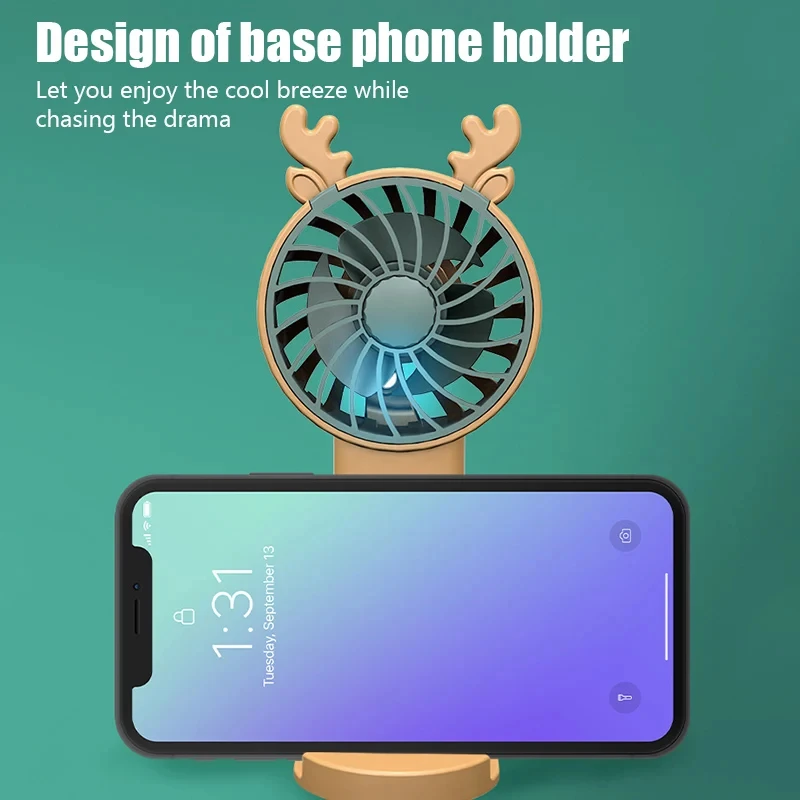 Antler Handheld Mini Fashion Vertical Phone Mount Fan Outdoor Travel Portable Charging Fan