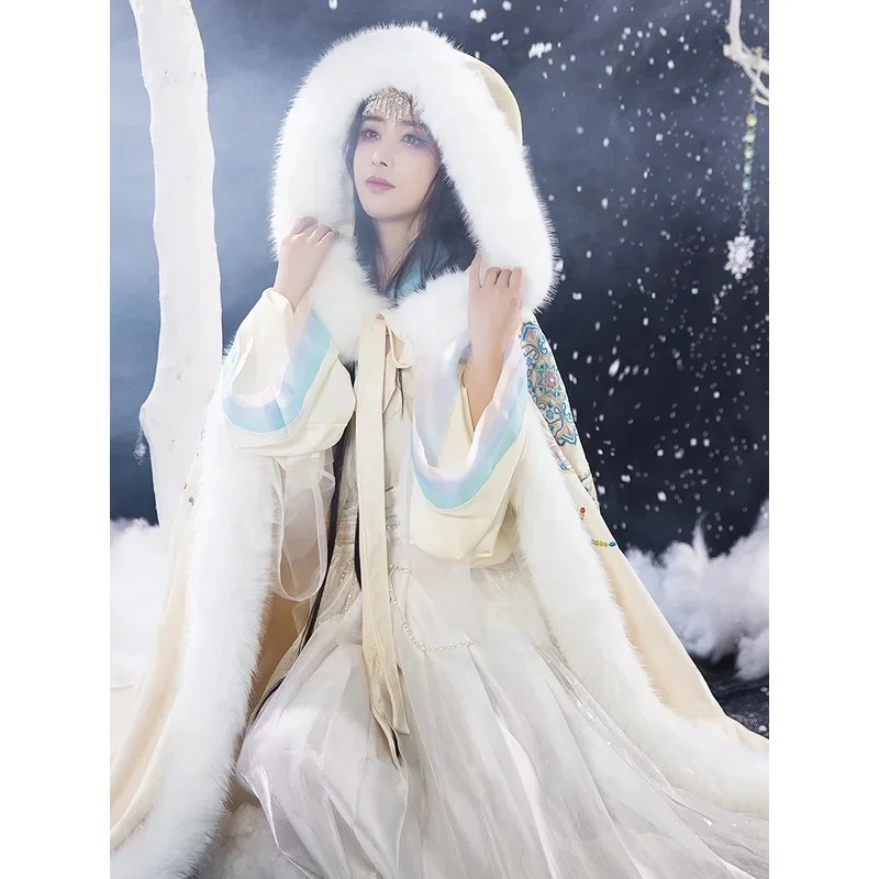 

25COSOriginal Dunhuang Series Heavy Industry Hanfu Cosplay Costume Embroidered Cloak Super Immortal Cape Long Plush Hooded Large