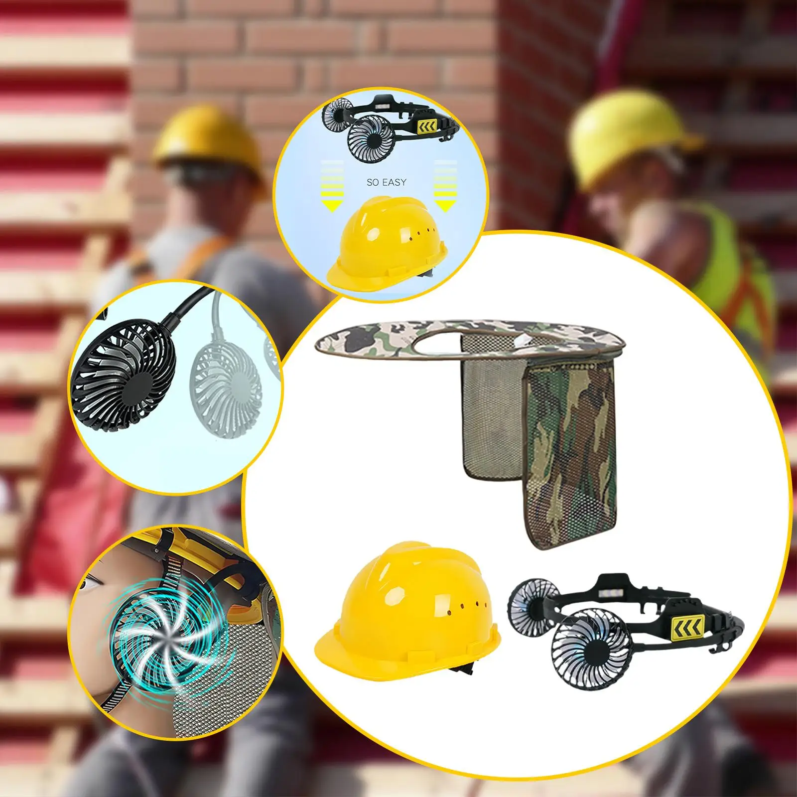 Veiligheidshelm koelventilator Praktisch voor bouwplaatsen Zomer Multifunctioneel
