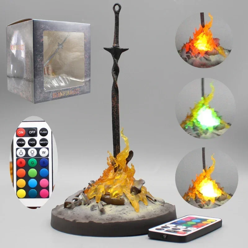 Anime DARK SOULS Figures Fire Glowing Sword Action Figures Dark Souls 3 Bonfire 22cm PVC Model Collection Toys Holiday Gifts