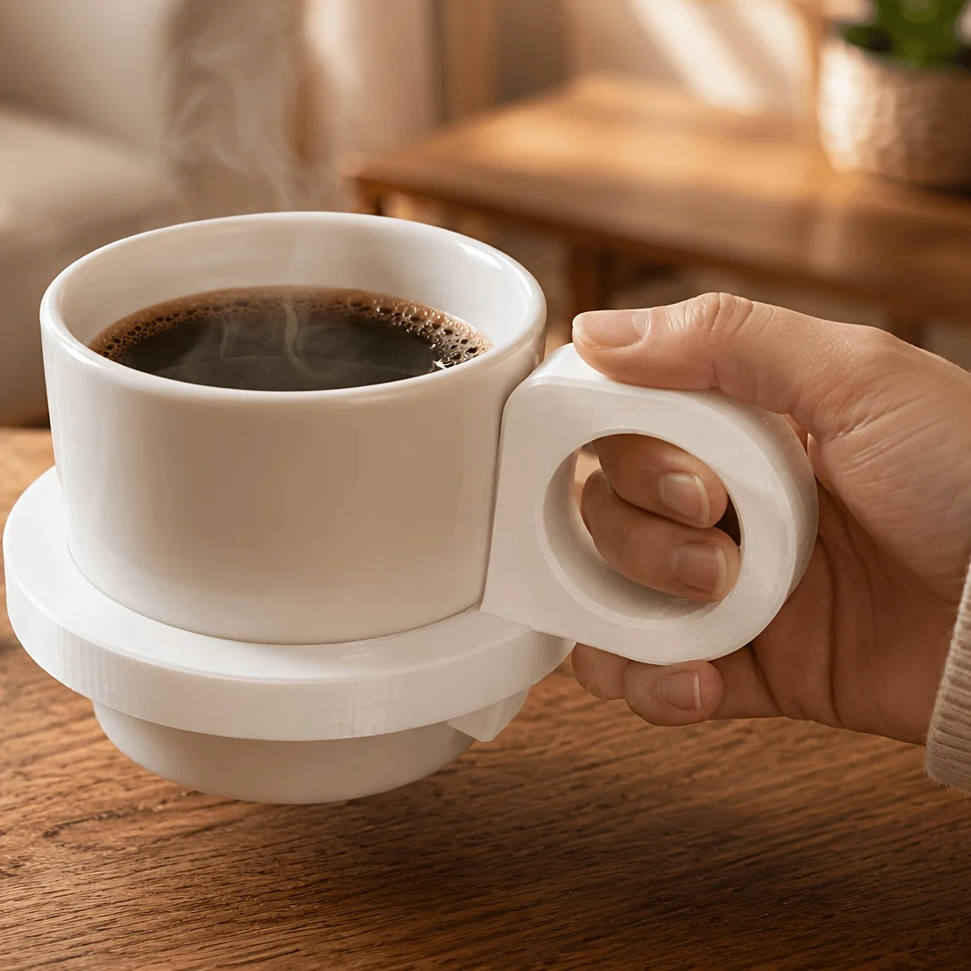 3D Printed Cup Sleeve with an Ergonomic Handle, Non-slip Drink Coaster. Suitable for Disposable Cups, Ceramic Cups. - view 5