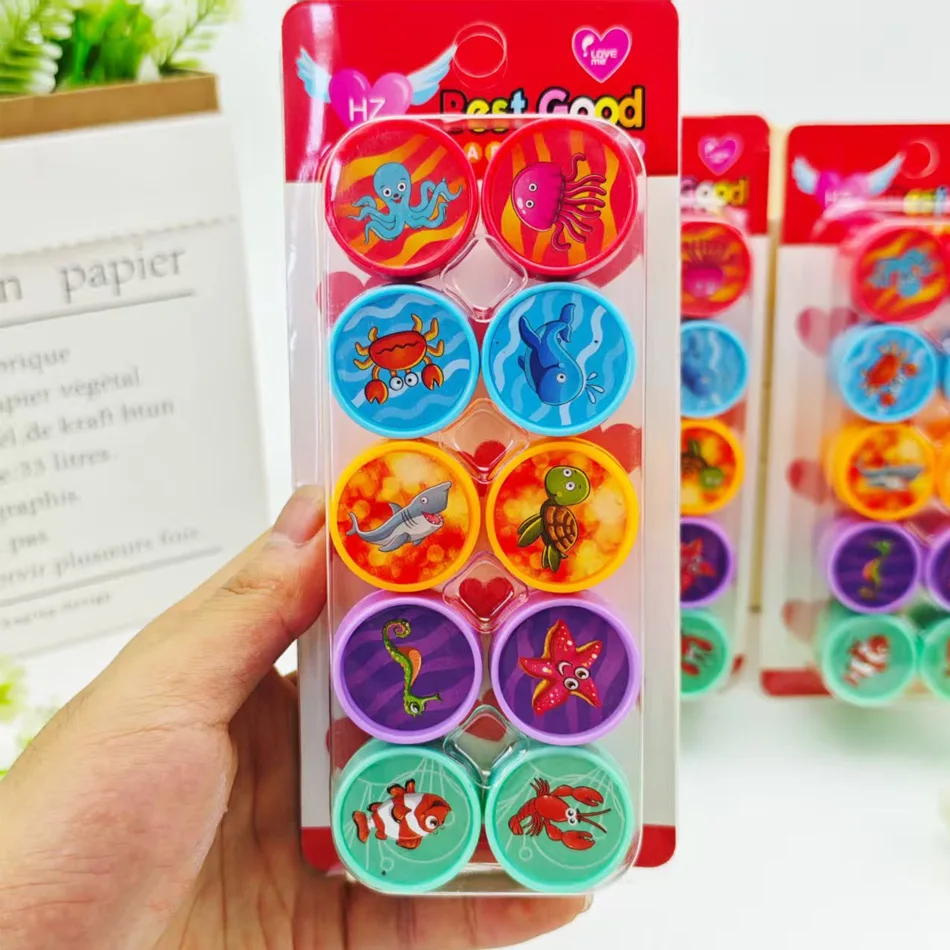 10pcs Assorted Stamps for Kids Self-ink Stamps Children Toy Stamps Smiley Face Seal Scrapbooking DIY Painting Photo Album Decor