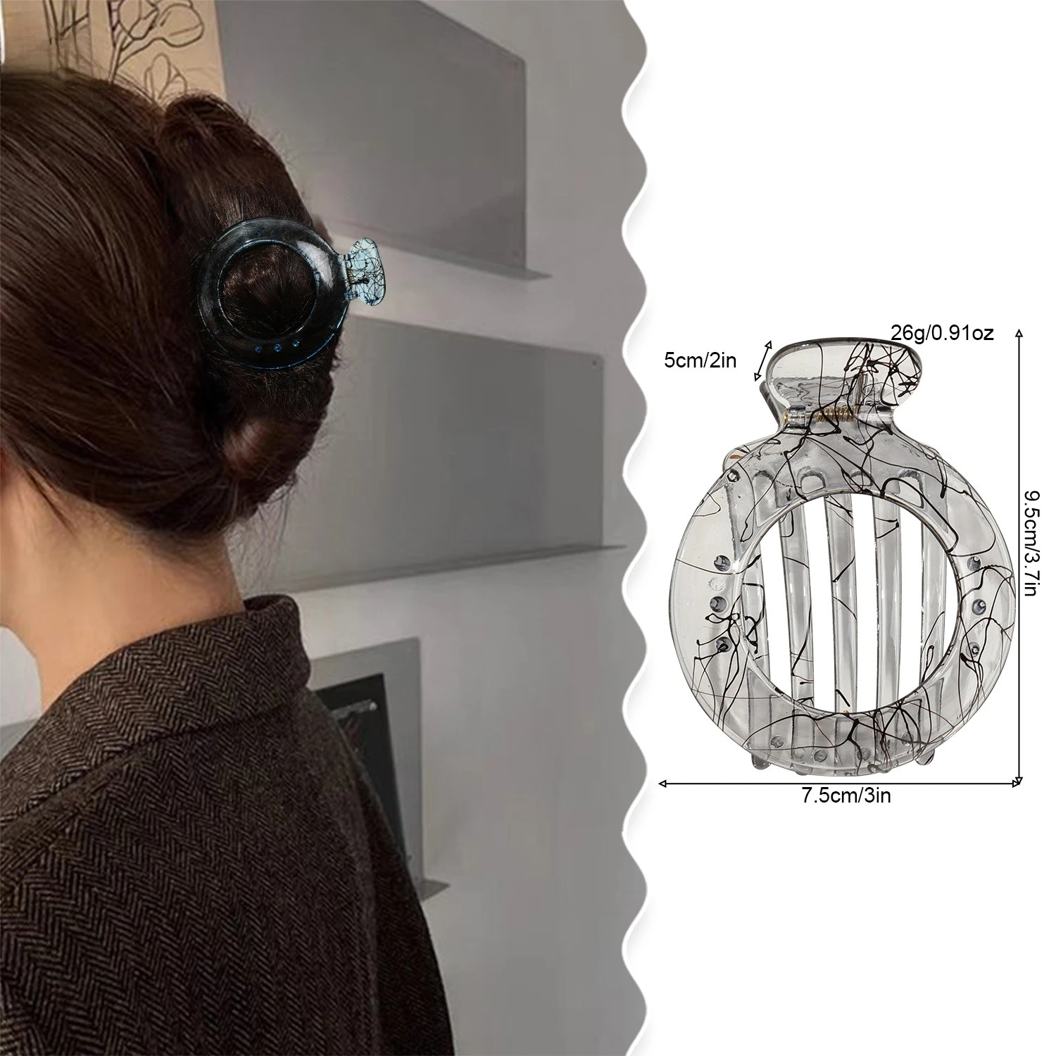 Acrylic Round Hollow Hair Claw Clip Women Girls Hair Clamp Ponytail Hairpin Banana Claw Clips Styling Accessories for Daily Wear