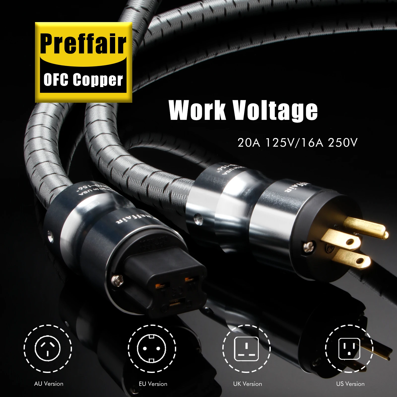 Preffair Power Cord IEC320 C19 20A Power Cable Audio CD Amplifier Amp US Power Cables EU US Plug