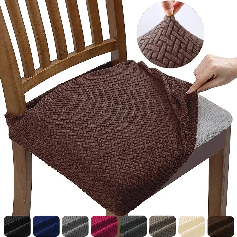 1PC Durable Jacquard Chair Seat Covers Removable Washable Anti-Dust Stretch Spandex Dining Room Upholstered Chair Cushion Slipco