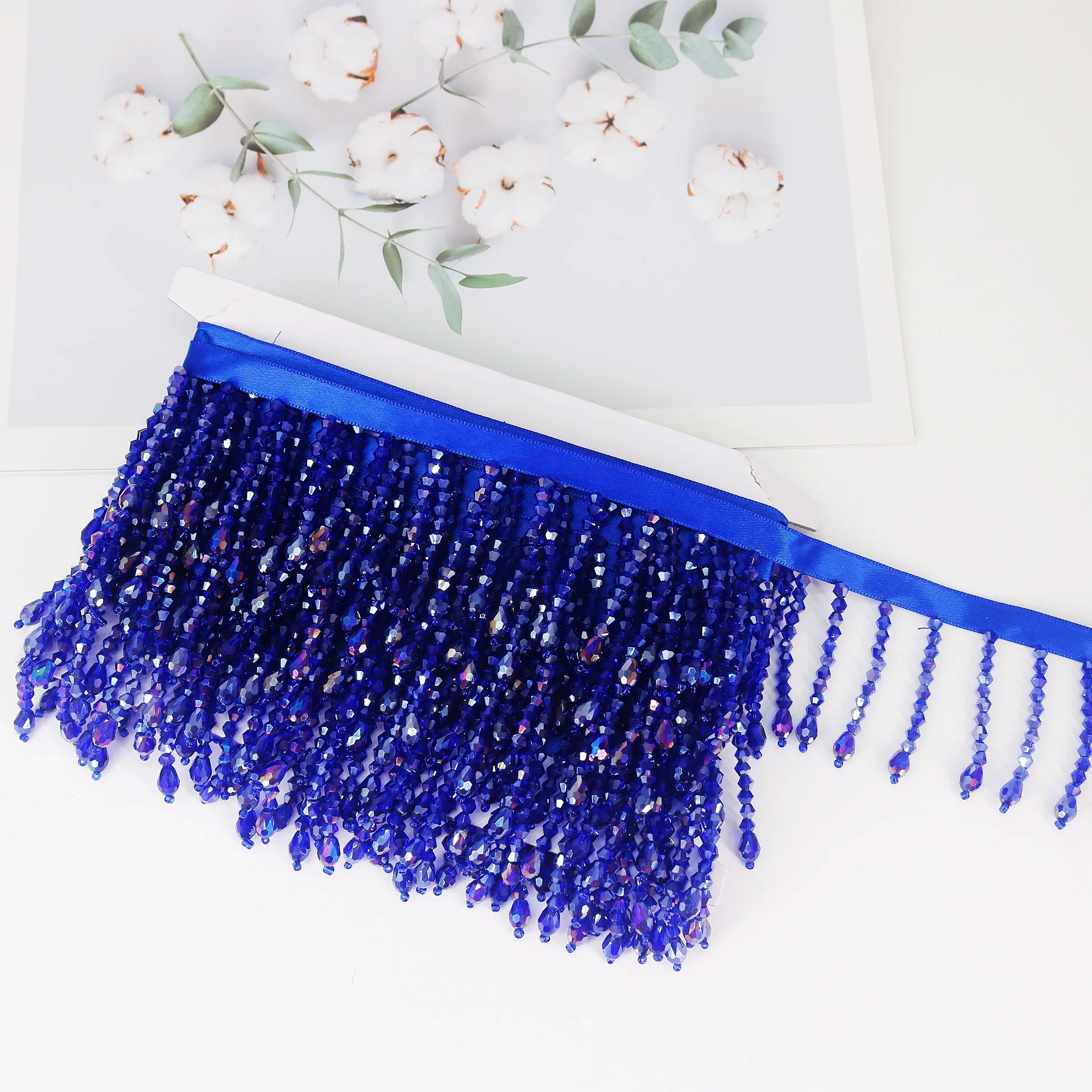 Royal Blue Green Crystal Pendant Bead Fringe Lace DIY Clothing Stage Clothing Home Curtain Trim Headwear Decorative Accessories