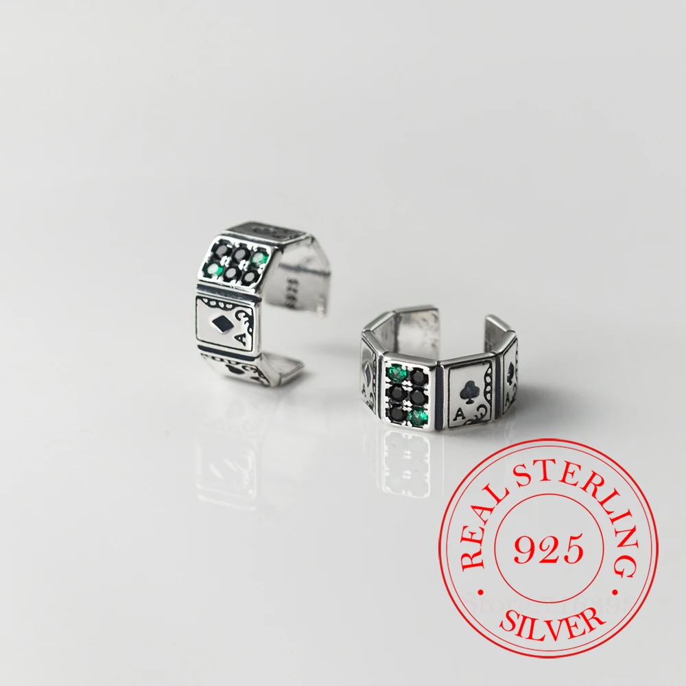 

Korean 925 Sterling Silver Vintage Personality Hip-hop Punk Poker Clip Earrings for Men S925 Party Jewelry Gift Aretes De Mujer