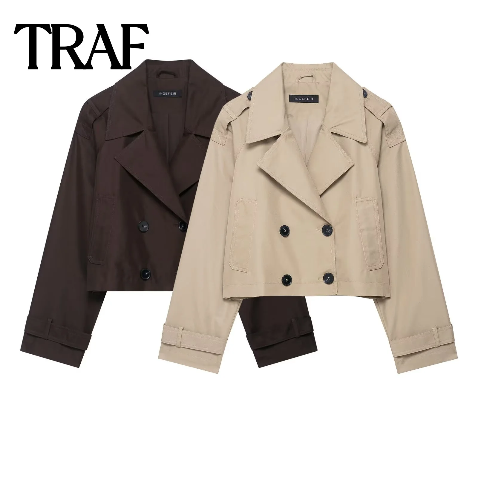 

TRAF Fashion Versatile Collar Minimally Double breasted Women's Autumn New Collection 2025 Classic Long Short Windbreaker Coat