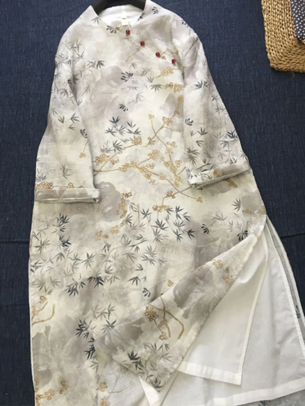 Ele algodão linho Dr com estampa ort Sve saia evasê V-Ne de camada dupla para mulheres verão Faion