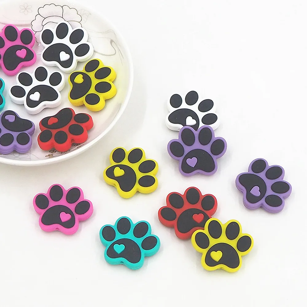 

Chenkai 50PCS Cartoon Dog Paw Silicone Beads DIY Focal Bead BPA Free Infant Chewable Dummy Necklace Pacifier Toy Accessories
