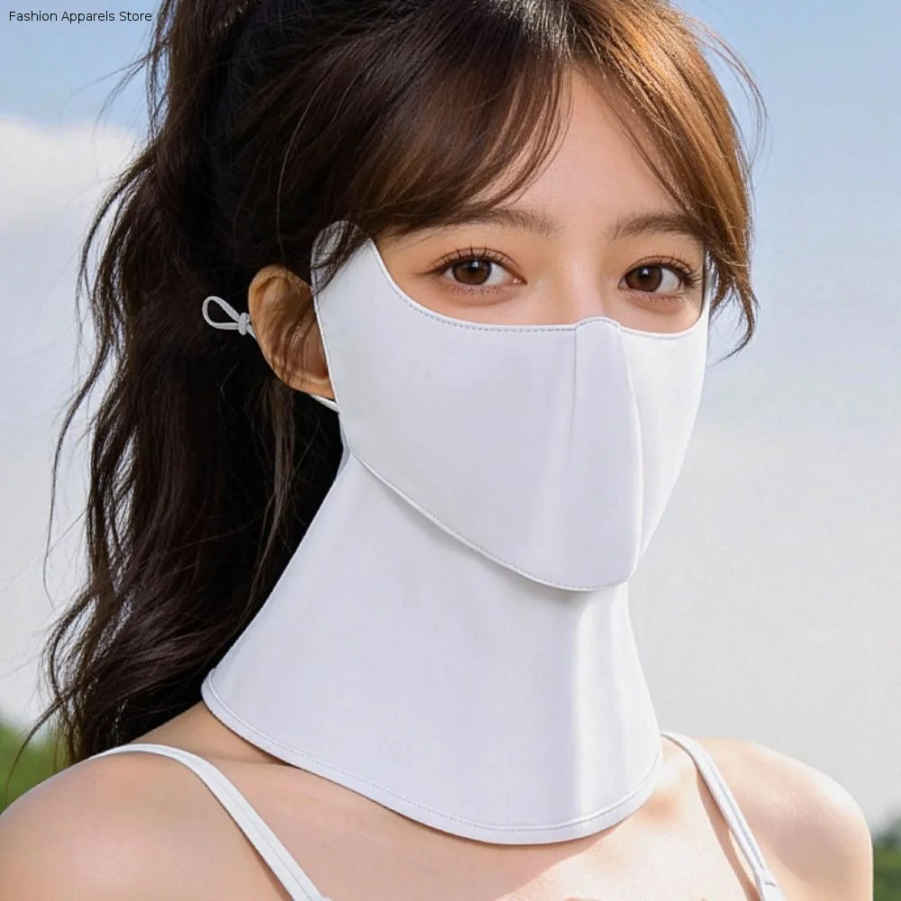 Mascarilla de seda helada ajustable para verano, con protección solar magnética y transpirable, protección para el cuello, pañuelo facial de color liso para golf