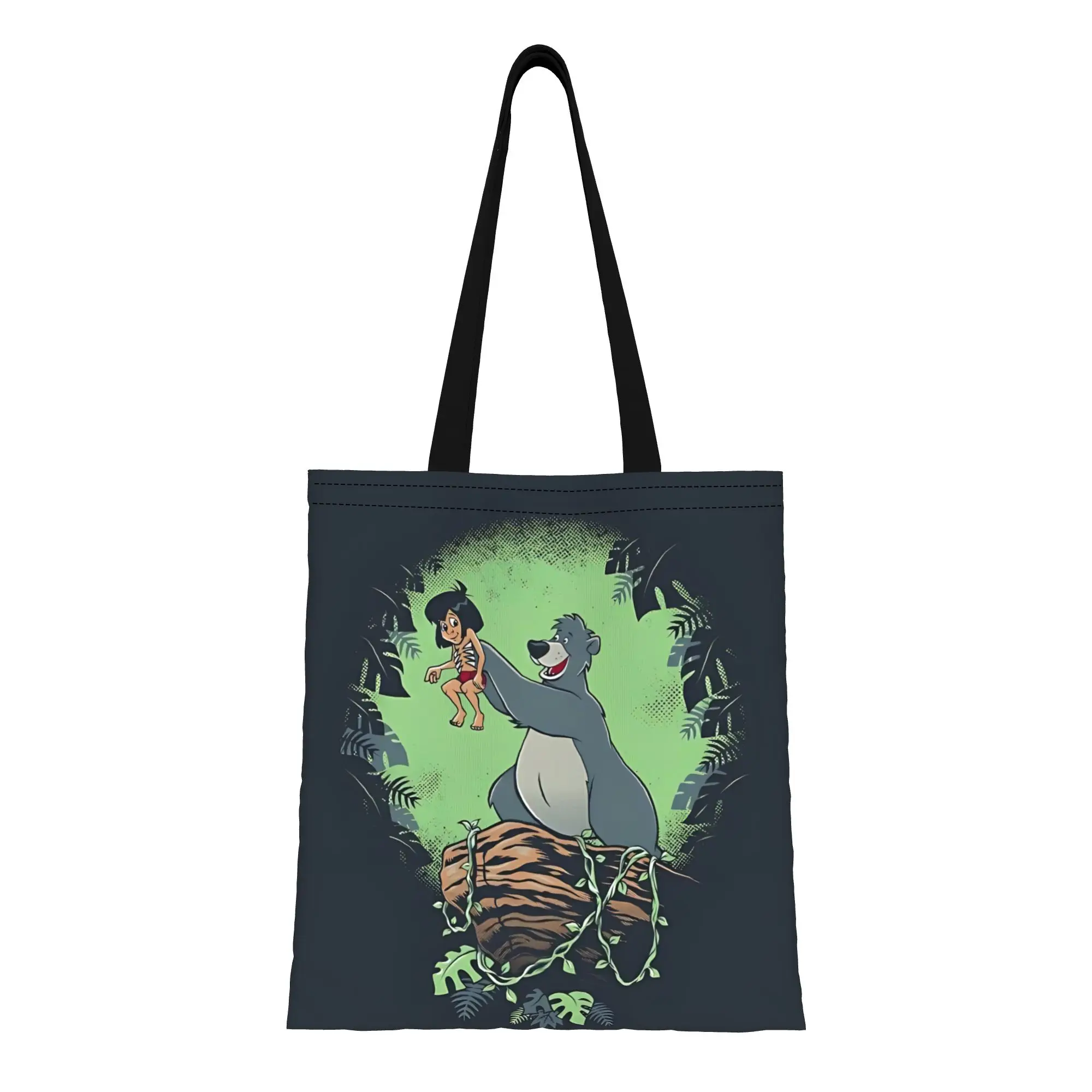 

1PC first day of school Large Capacity Disney forest role The Jungle Book Canvas Tote Bag Foldable Chic Pattern Gifts