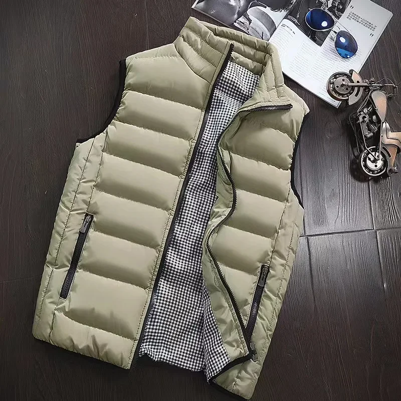 Hot selling new men's jacket autumn and winter warm sleeveless zipper vest, stand up collar, large down jacket, men's style