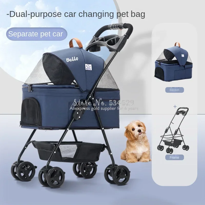 Universal Dog StrollerFour-wheel Separation Pet CartSuitable for Cats and DogsTrolley Puppy Carrier with Raincover New Arrivals