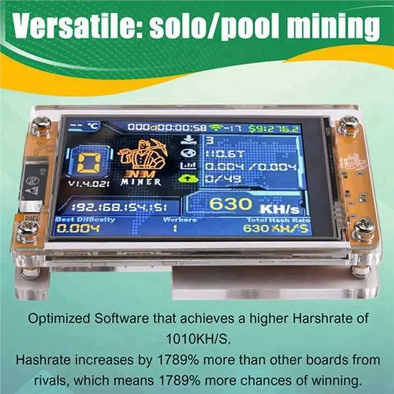 ABCA-Upgraded Harshrate Bitcoin Crypto Miner 630KH/S Nmminer Nerdminer+ 4 Slots Stand 2.8
