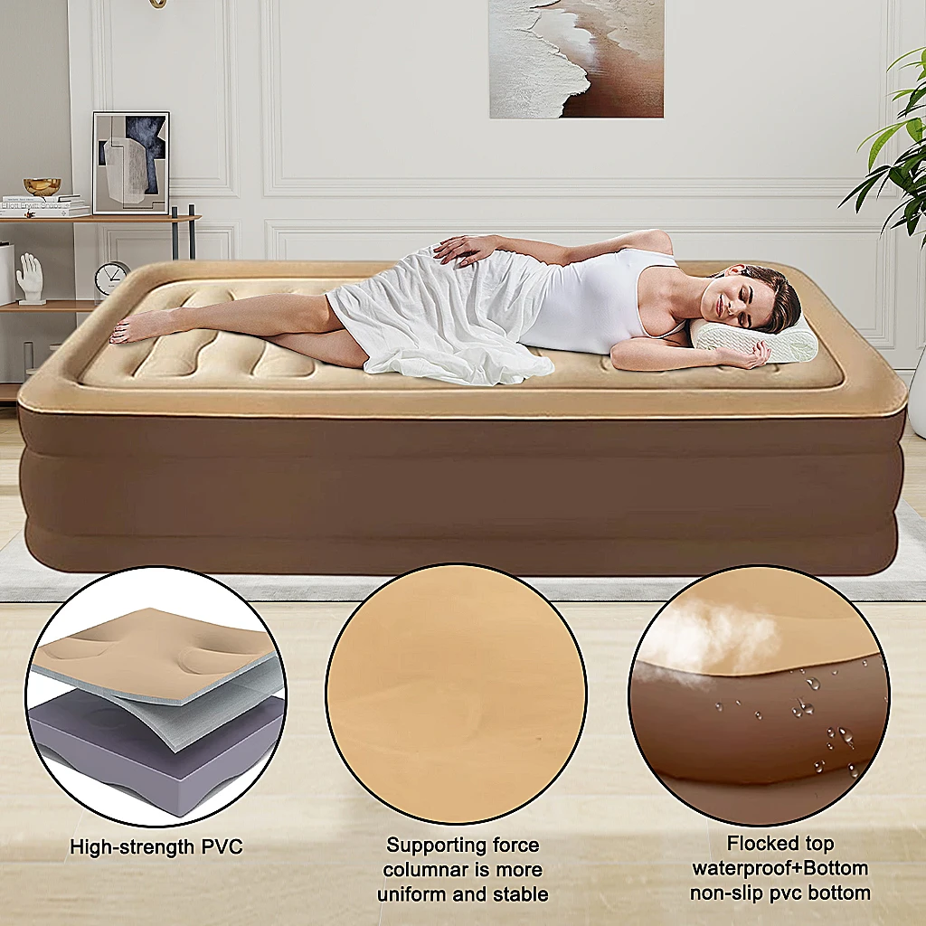 2 Persons Camping Air bed with Backrest 48cm High Bed Inflatable Mattress Camping Folding Home Indoor Outdoor Air Cushion