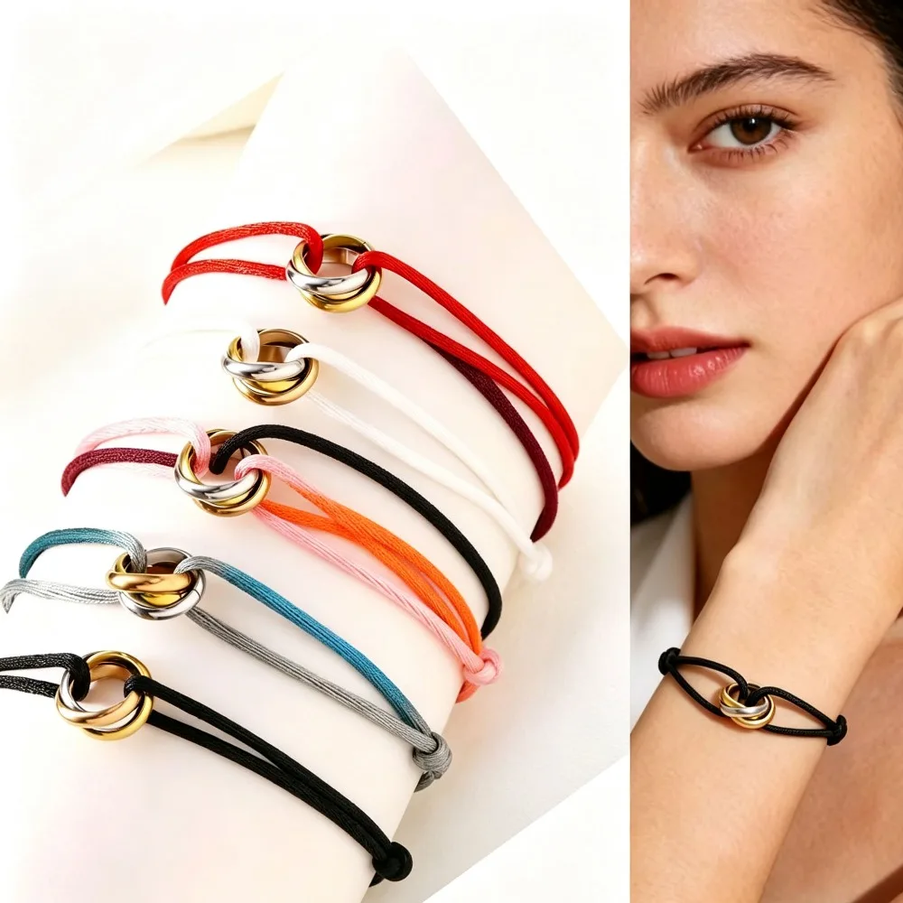 Trinity Bracelet Stainless Steel Circle Women Bracelet, Multi Color Rope Classic Tricolor Gradient Jewelry for Women