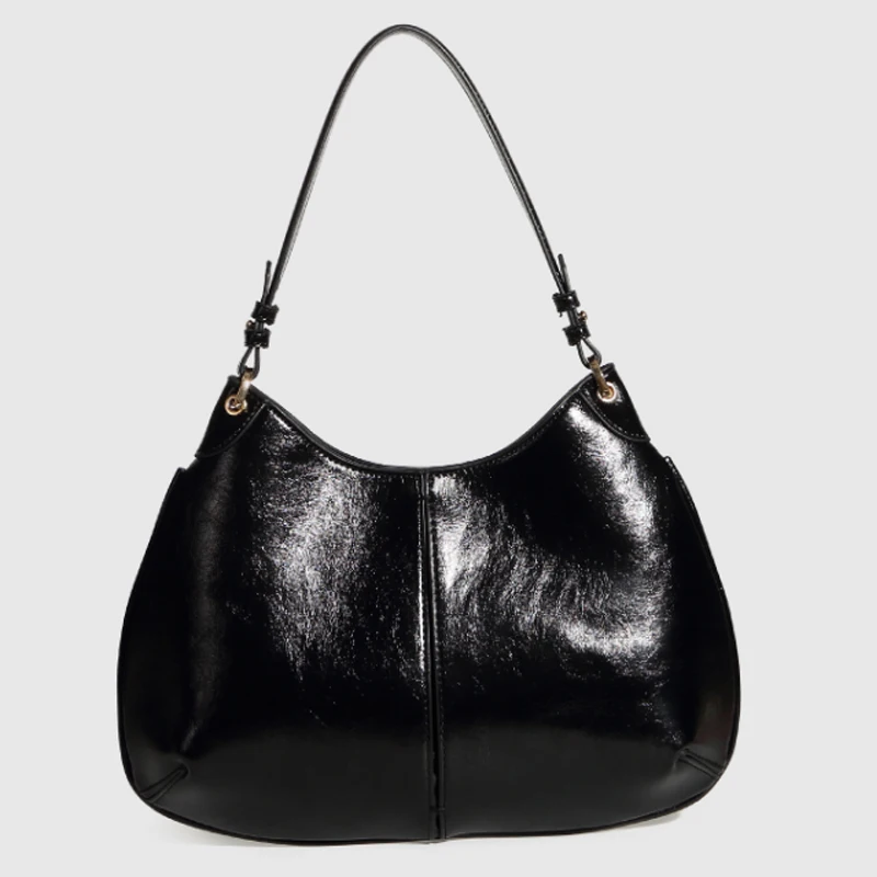 

Classic Retro Style Armpit Bag Dinner Bag Versatile Commuter Black Oval Metal Inlaid Armpit Shoulder Bag Tote Bag