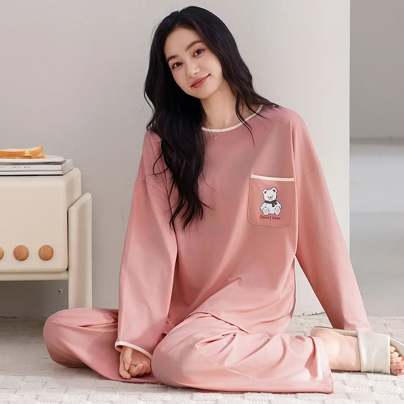 100% Cotton Women's Pajamas Set Pullover Homewear Young Girl Big Size L-3XL Pjs Pyjamas Mujer Autumn Spring Casual Sleepwear