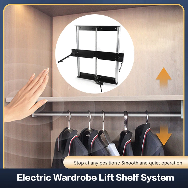 

SSOUIM Smart Electric Remote Control Wardrobe Lifting System With Hidden Silent Rail For Smooth Up Down Movement And Freely Stop