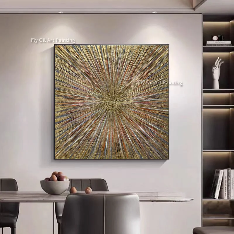 Blauw en zilver abstract Ray dik olieverfschilderij handgeschilderd groot ontwerp Golden Ray canvas artwork decor voor kamer als geschenk