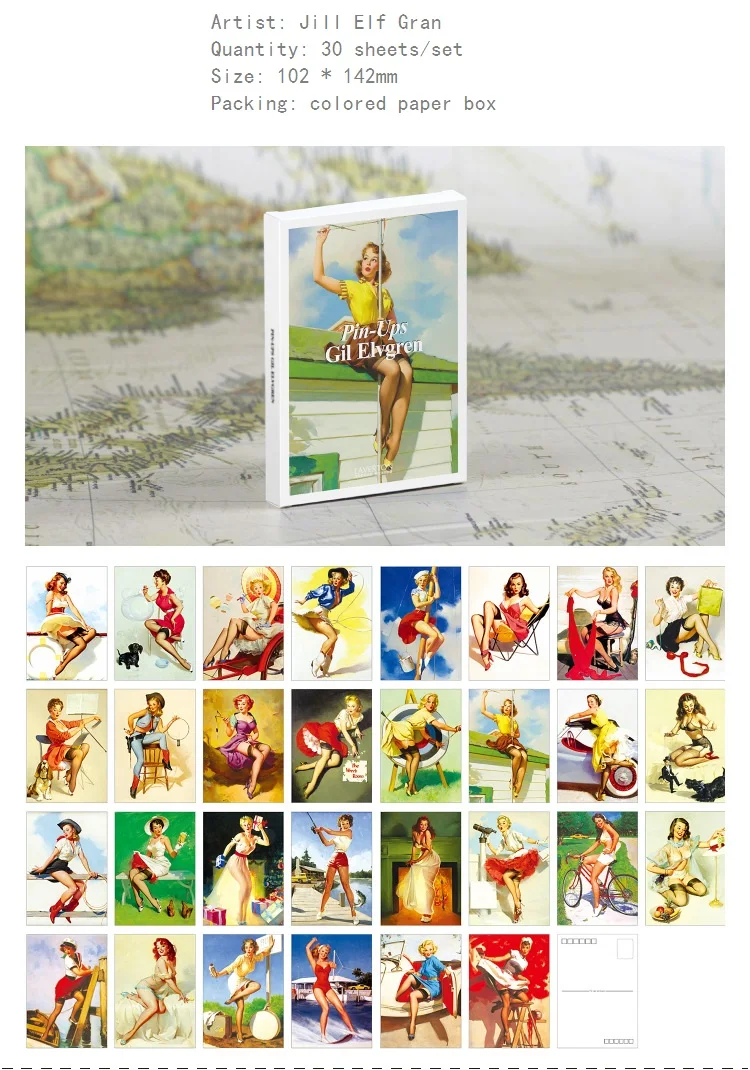 Großhandel in Boxpostkarten, Kunstthema, Gruß, Nachricht, Einladungskarte, Geschenk, Wunschpostkarte, 30-teilig, Retro-Sammlung, Wunschkarte – Detail 32