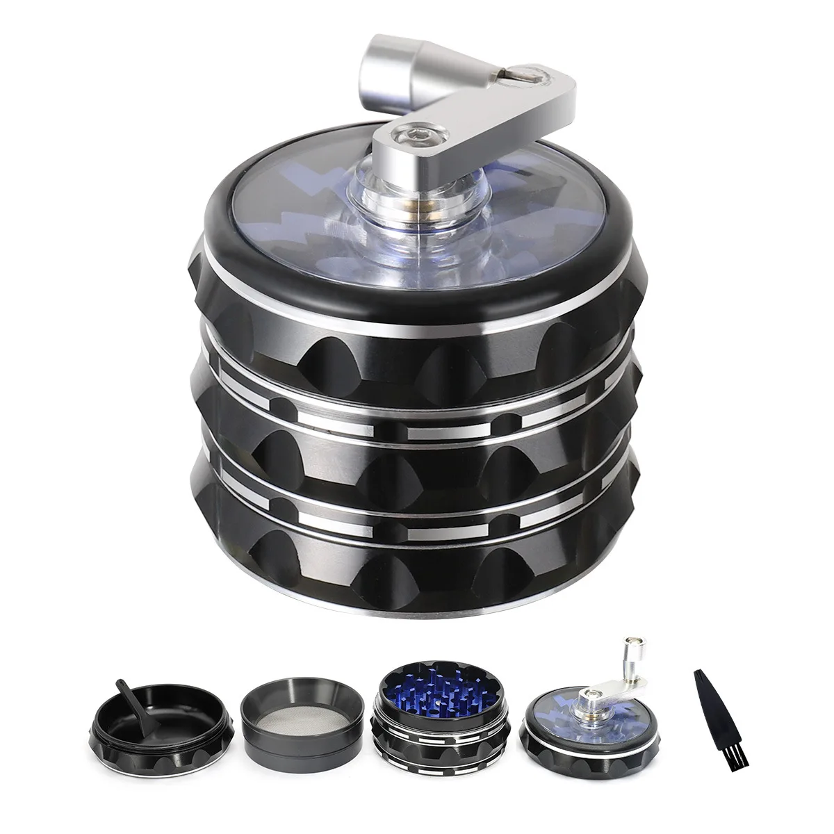 Manual Aluminum Alloy Food Grinder, Four Layers, Cigarette Mill, Manual Grinding Grinder, Pepper, Spice, 63mm